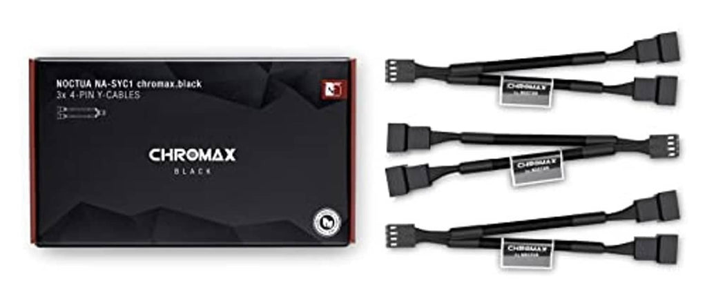 Black 4-pin PWM PC fan Y-splitter cables with three inline adapters and connectors
