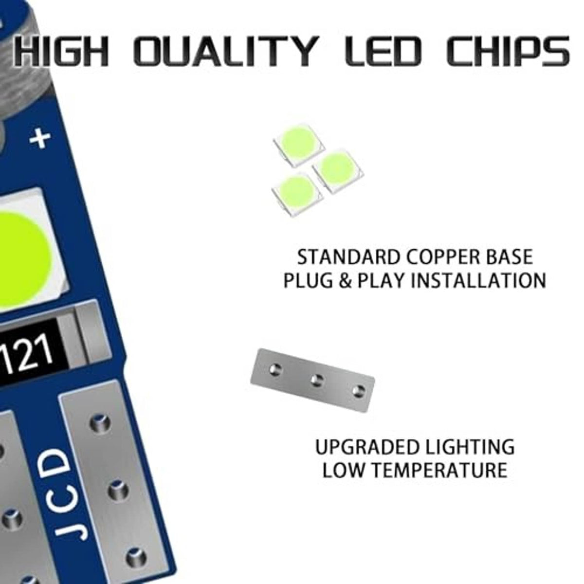 Blue LED chip bulbs with standard copper base, compact plug-and-play design