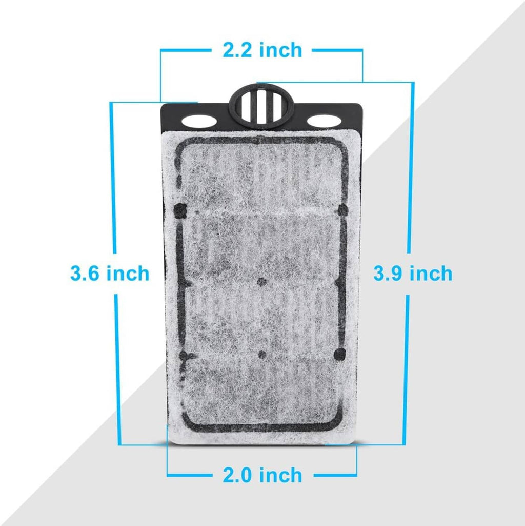 Aquarium filter cartridge with measurements: 2.2 in wide, 3.6 in tall, 2.0 in deep