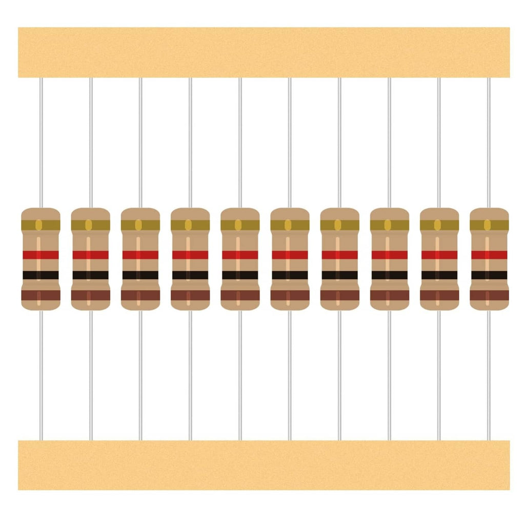 Axial lead carbon film resistors arranged on two lead rows in a batch