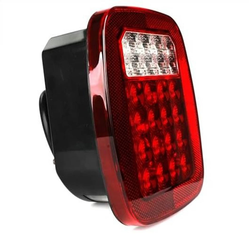 Side view of square red 12V LED combination tail light with clear and red lenses