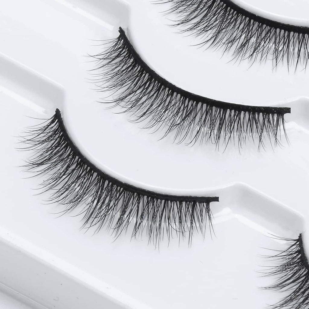 Black wispy false eyelashes on strip band with fine lash texture