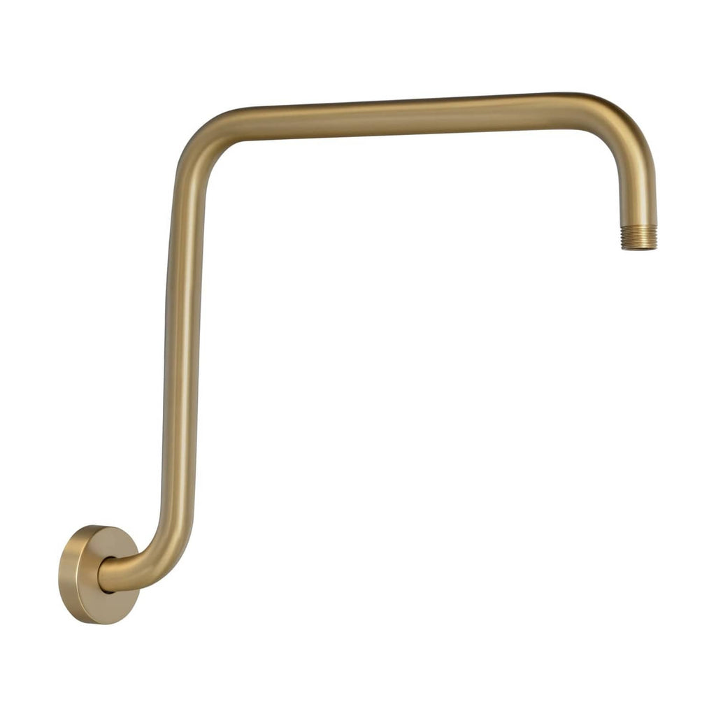 Brushed gold S-shaped high-rise shower arm with round wall flange