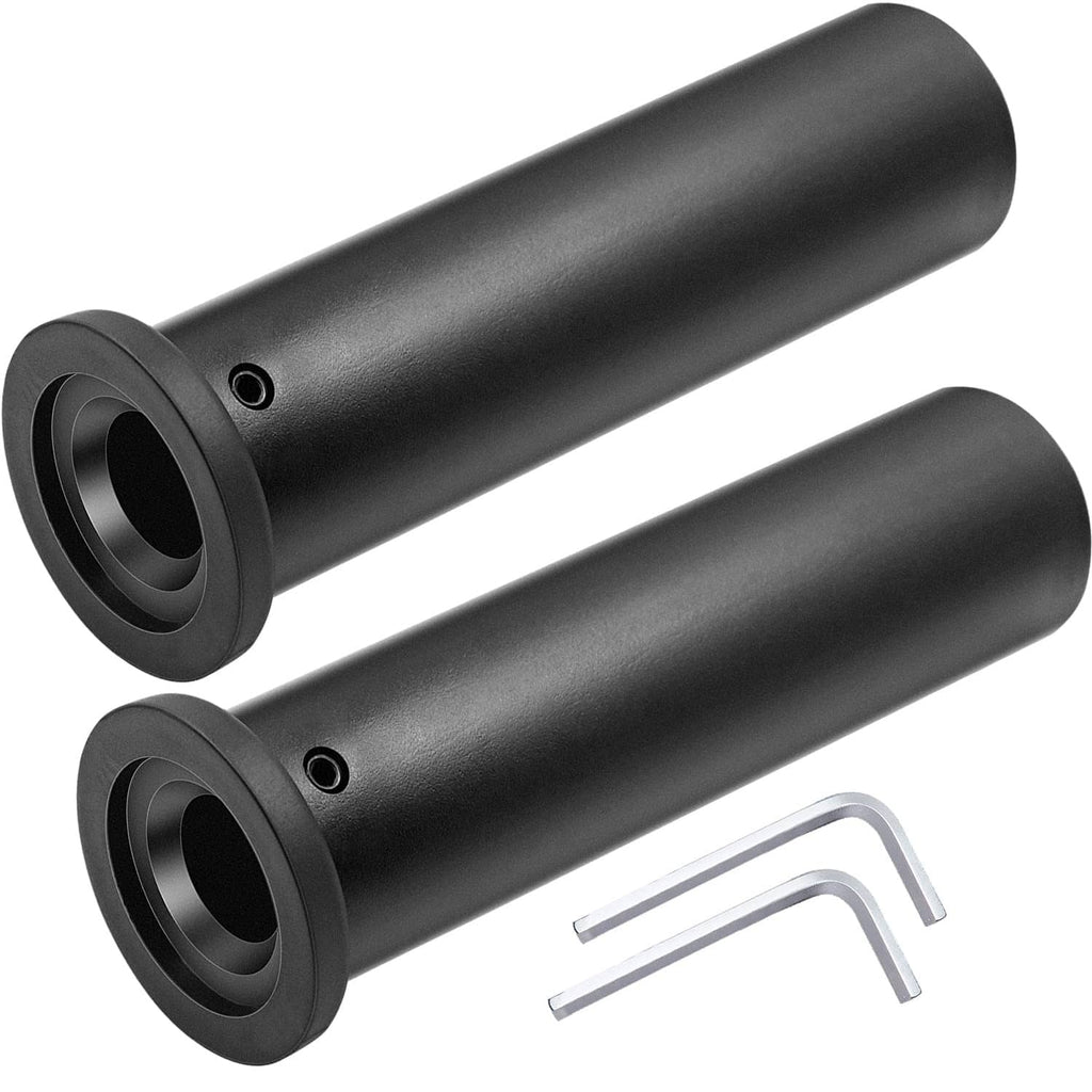 Pair of black Olympic adapter sleeves with circular plate-post openings and side holes.