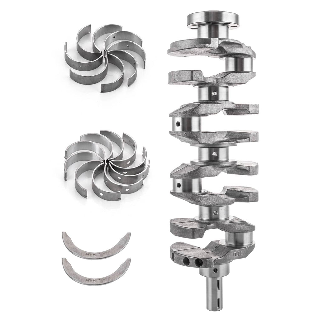 Engine crankshaft and bearing kit parts with multiple metal bearings and caps