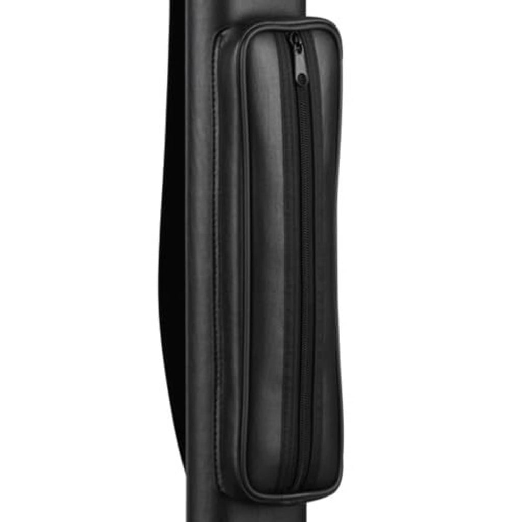 Black hard billiard cue case with side pocket and long zipper closure