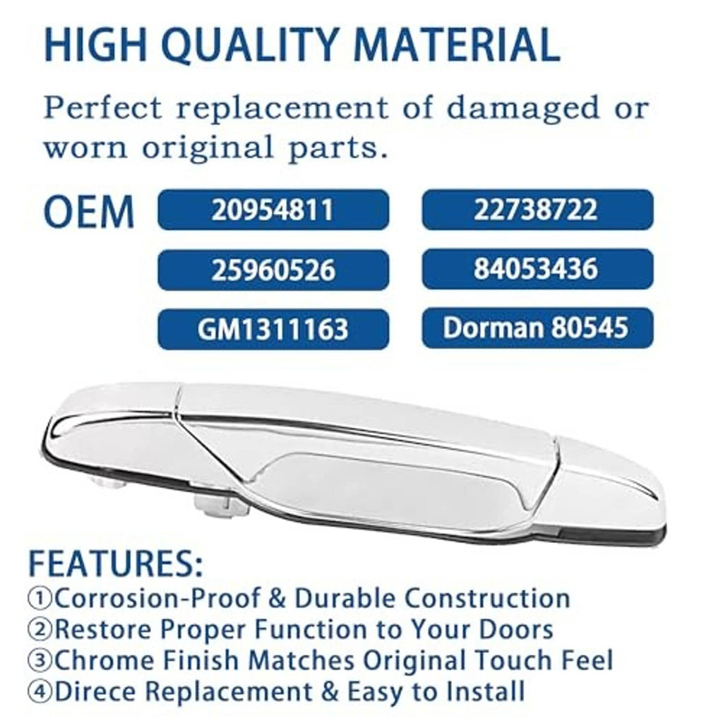 Exterior chrome door handle with smooth silver finish and mounting clips