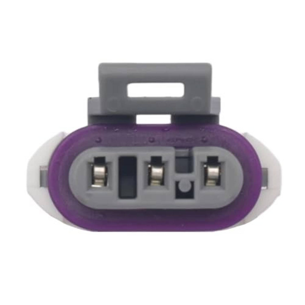 Purple and gray 3-pin sensor wiring connector plug with three metal contacts
