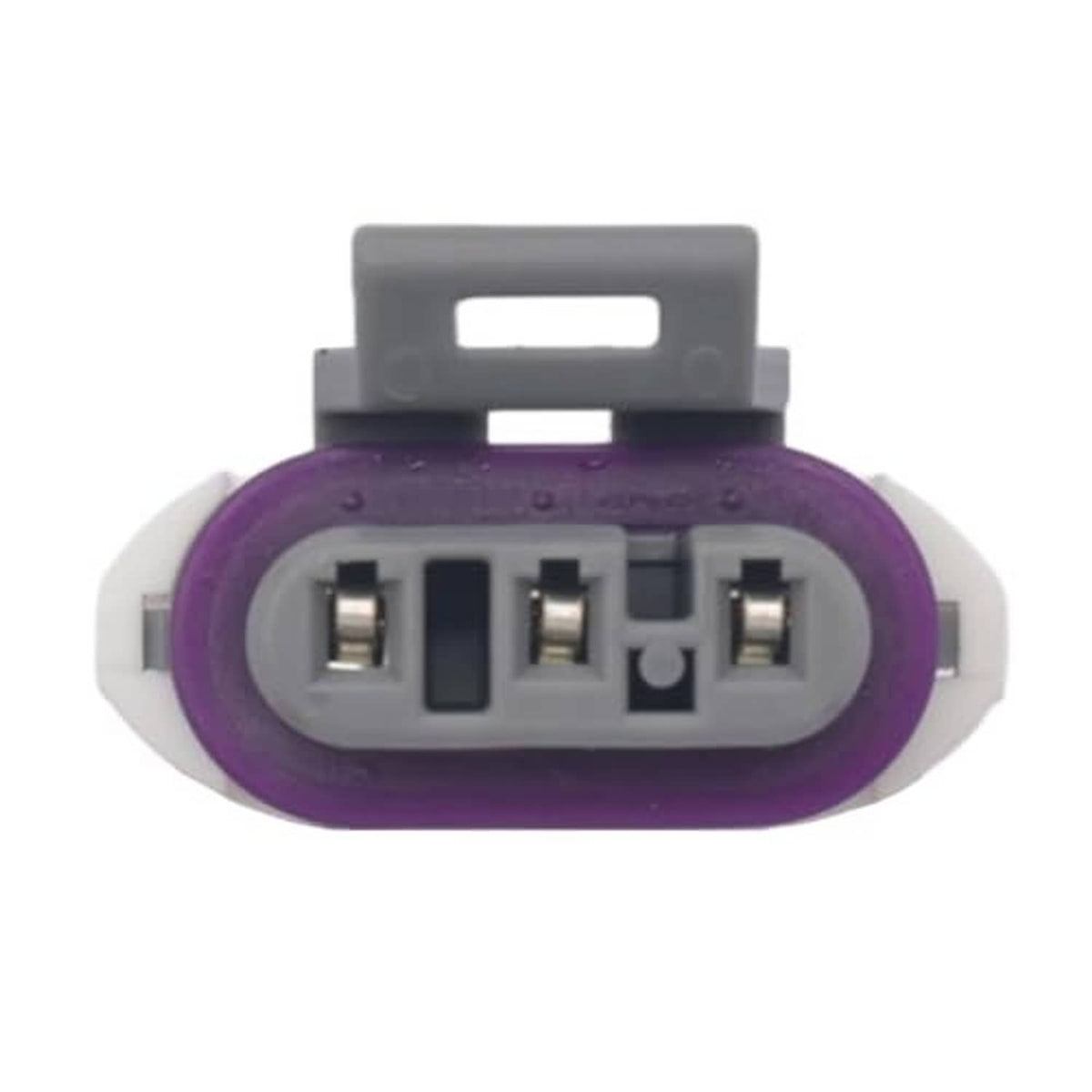Purple and gray 3-pin sensor wiring connector plug with three metal contacts