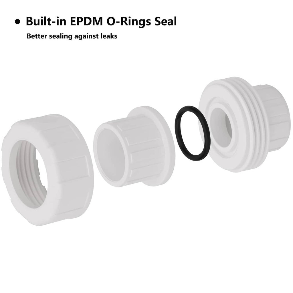White PVC union coupling with EPDM O-ring seal and socket ends