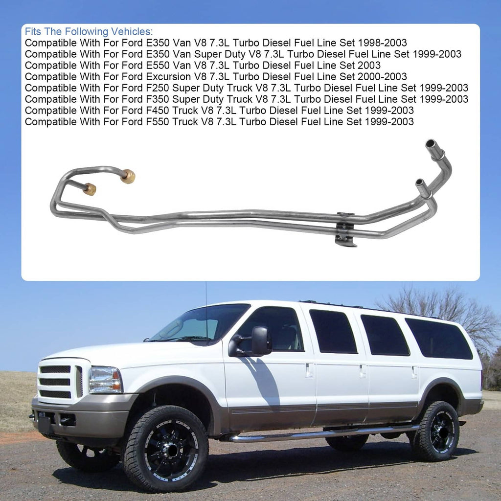 Diesel fuel return line assembly long U-shaped steel tubing with mounting tab and fittings