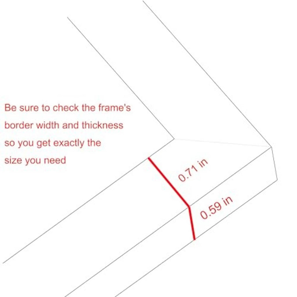 Picture frame border and thickness size diagram with red measurement marks