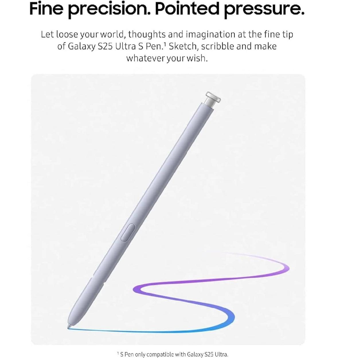 Light silver S Pen replacement stylus angled, fine pointed tip visible