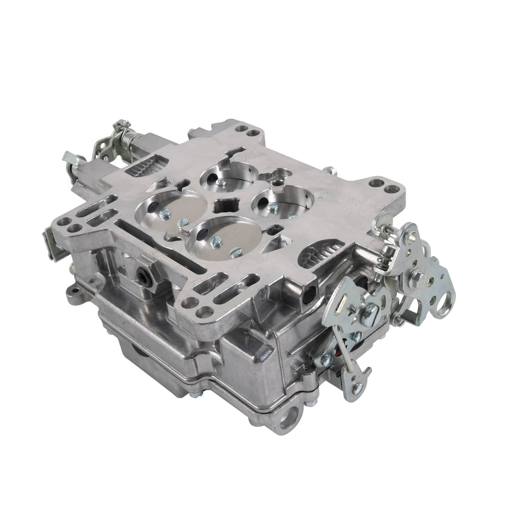 4-barrel square-bore carburetor with manual choke, angled top view of ports