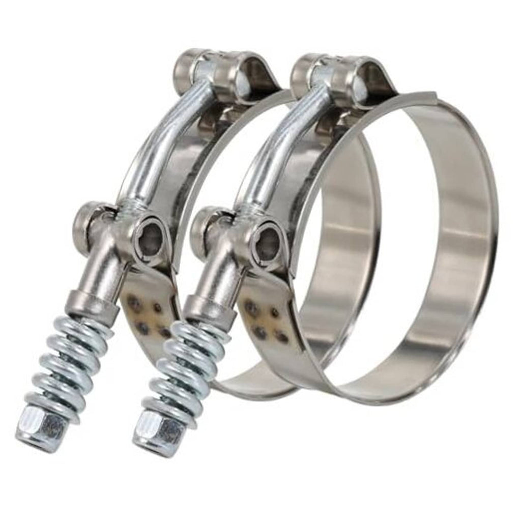 Stainless T-bolt hose clamp set with adjustable band and screw housing