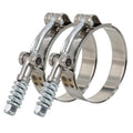 Stainless T-bolt hose clamp set with adjustable band and screw housing