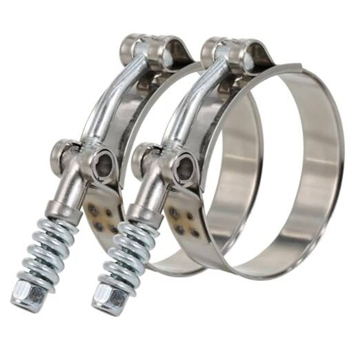 Stainless T-bolt hose clamp set with adjustable band and screw housing