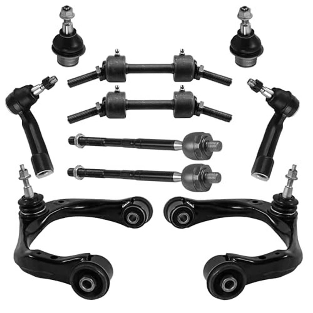 Set of black front upper control arms with ball joints and tie rod ends
