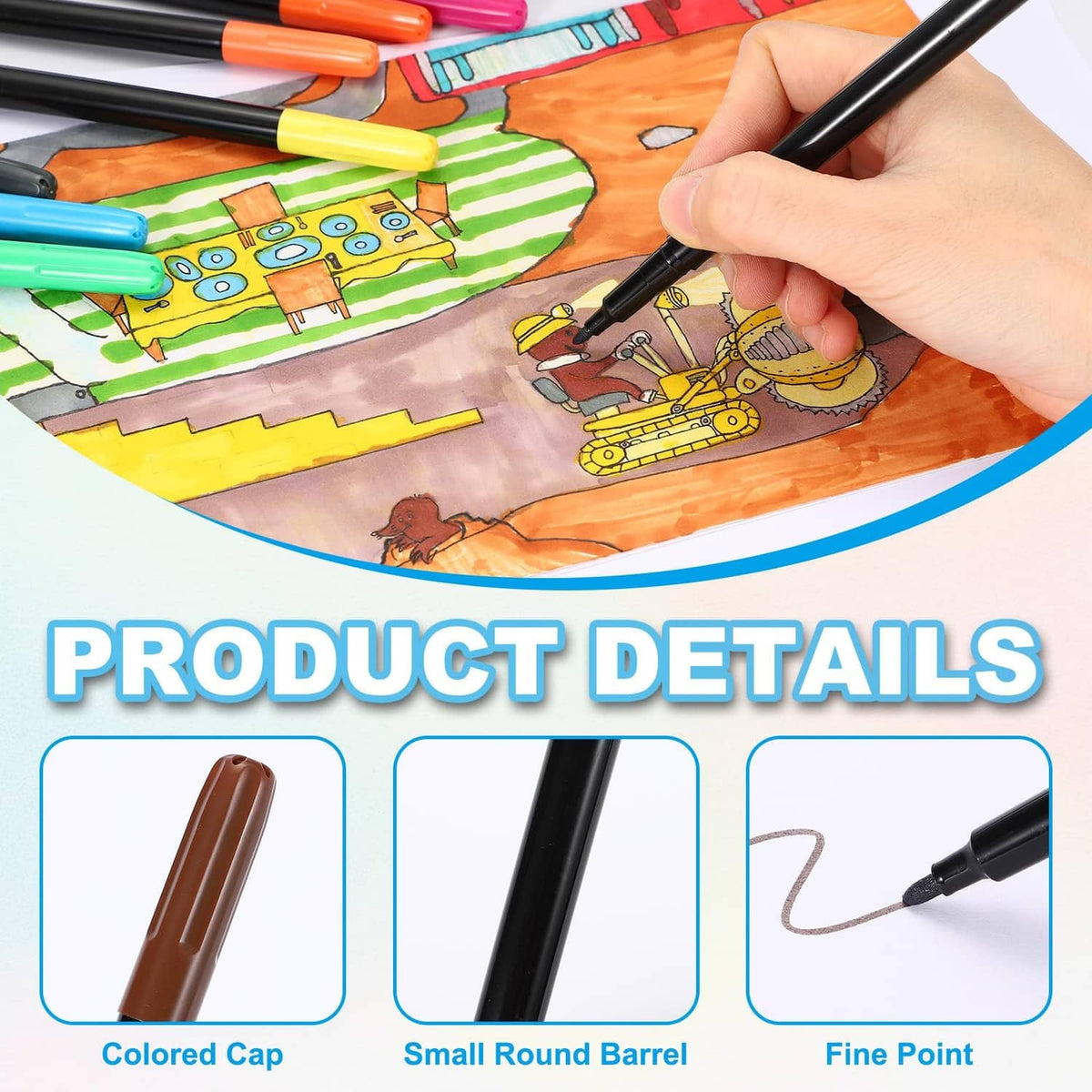Fabric marker with fine point in hand coloring printed fabric