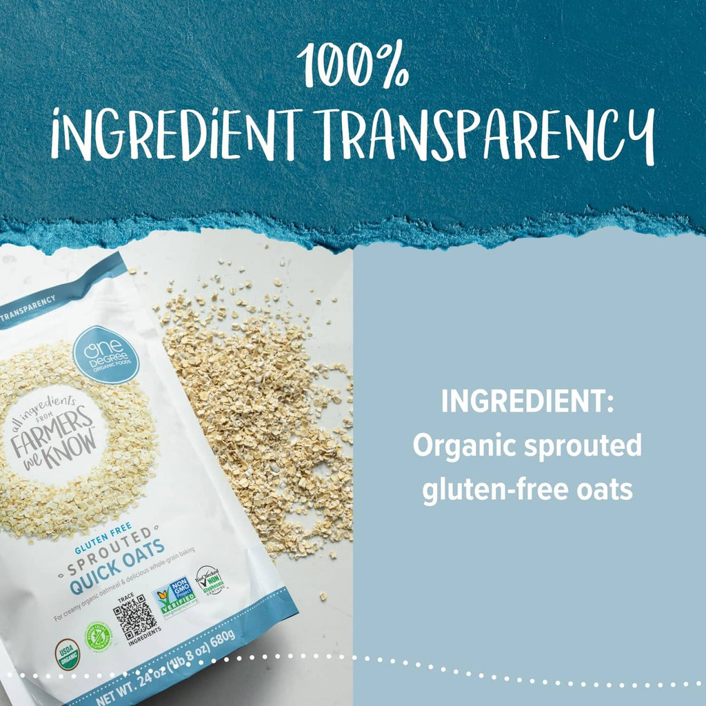 Ingredient transparency panel with organic sprouted gluten-free oats on pouch