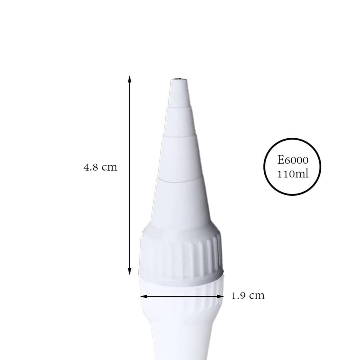 Snip-tip applicator cap for E6000, white conical nozzle with ribbed grip