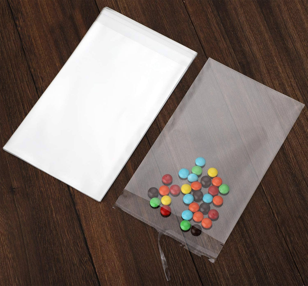 Clear resealable cello bag pair; one filled with colorful beads, transparent pouch