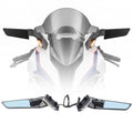 Motorcycle side view mirror set with wind deflectors and amber LED lights