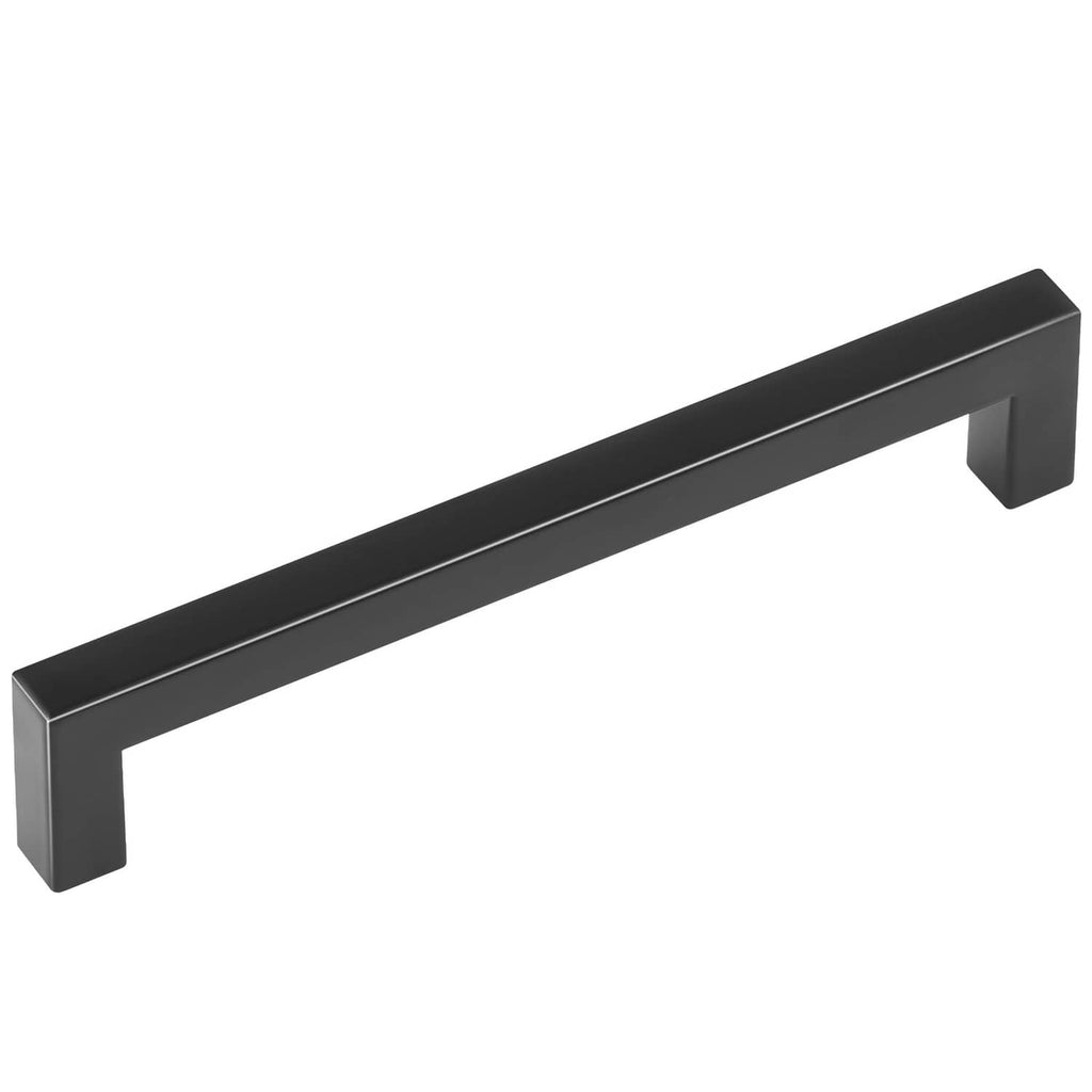 Matte black square cabinet pull handle with blocky end grips
