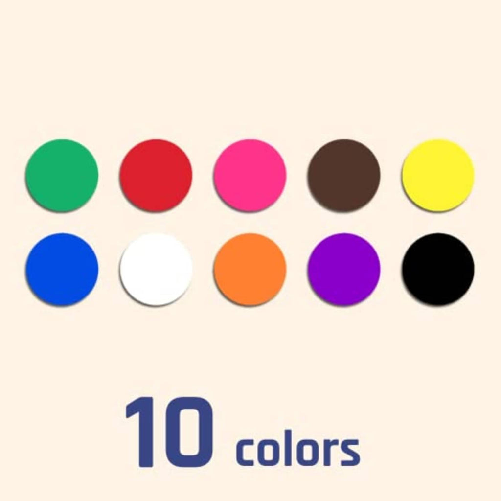 Round dot sticker set showing 10 color options, self-adhesive