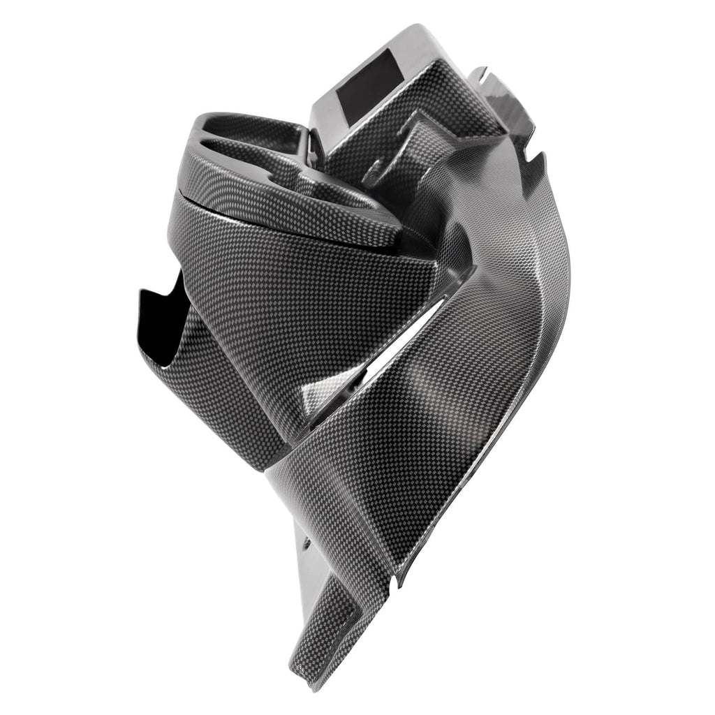 Golf cart dashboard cover, carbon-fiber style gray trim with mounting cutouts.