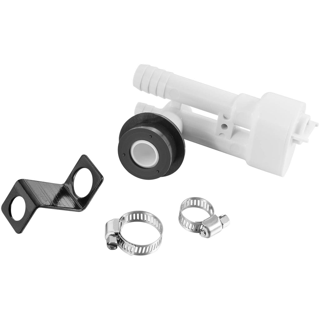 Vacuum breaker diverter valve kit with hose clamps, black mounting bracket, and white housing
