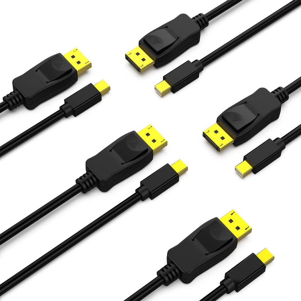 Mini DisplayPort to DisplayPort cable with gold connectors, black (5-pack)