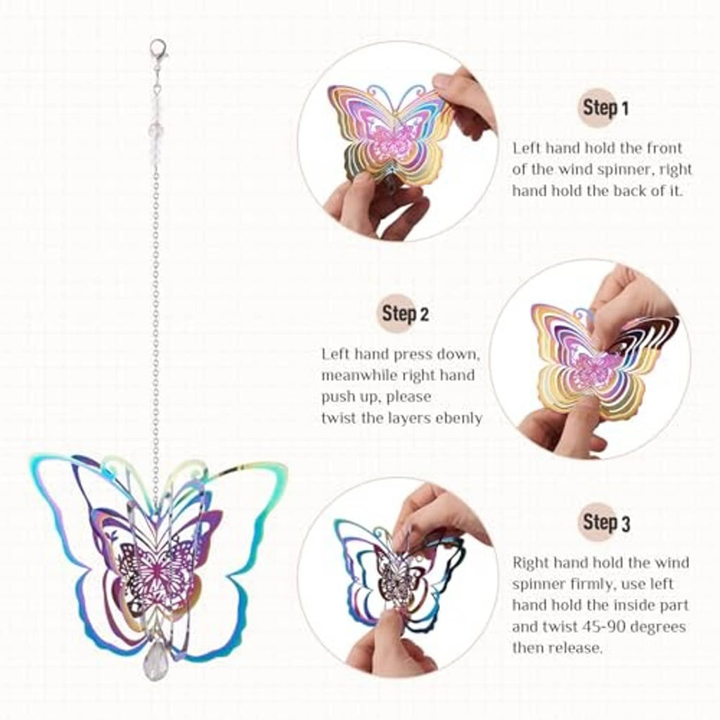 Butterfly filigree hanging pendant with colorful layered wings and silver chain