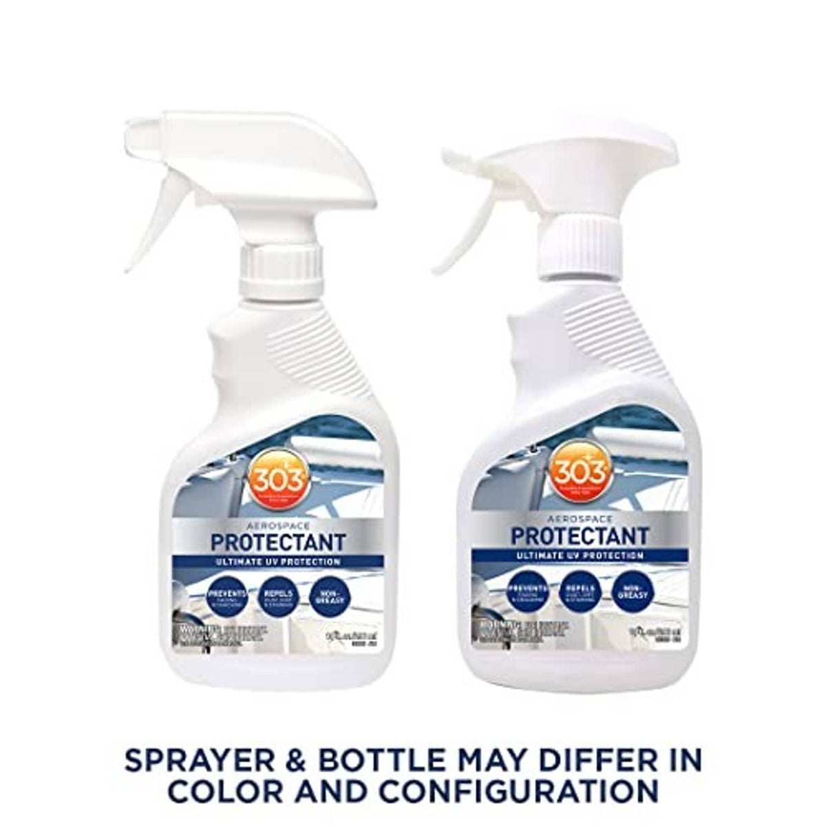 Two white-trigger spray bottles of aerospace protectant