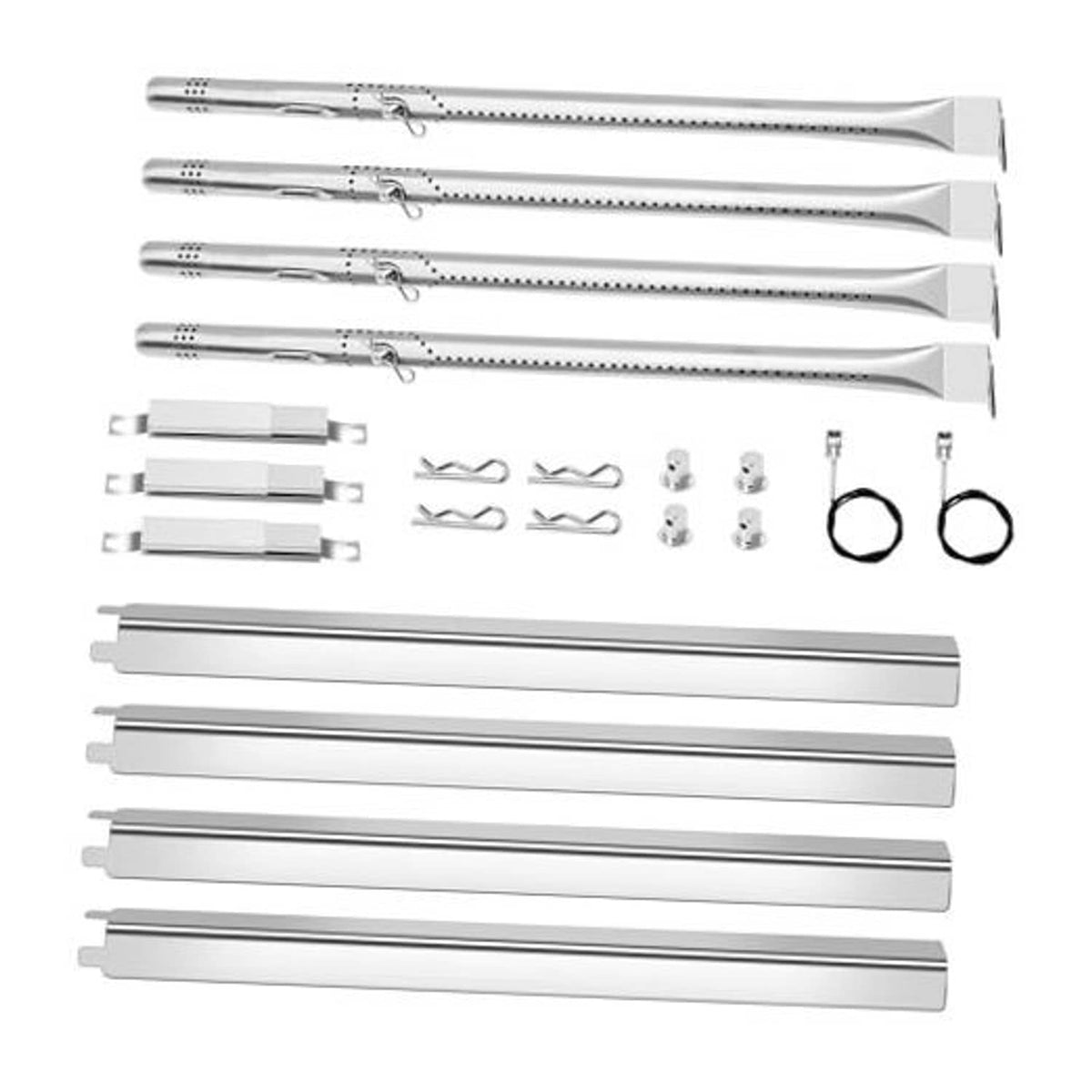 Stainless steel grill burner tube replacement parts with clips and mounting rings