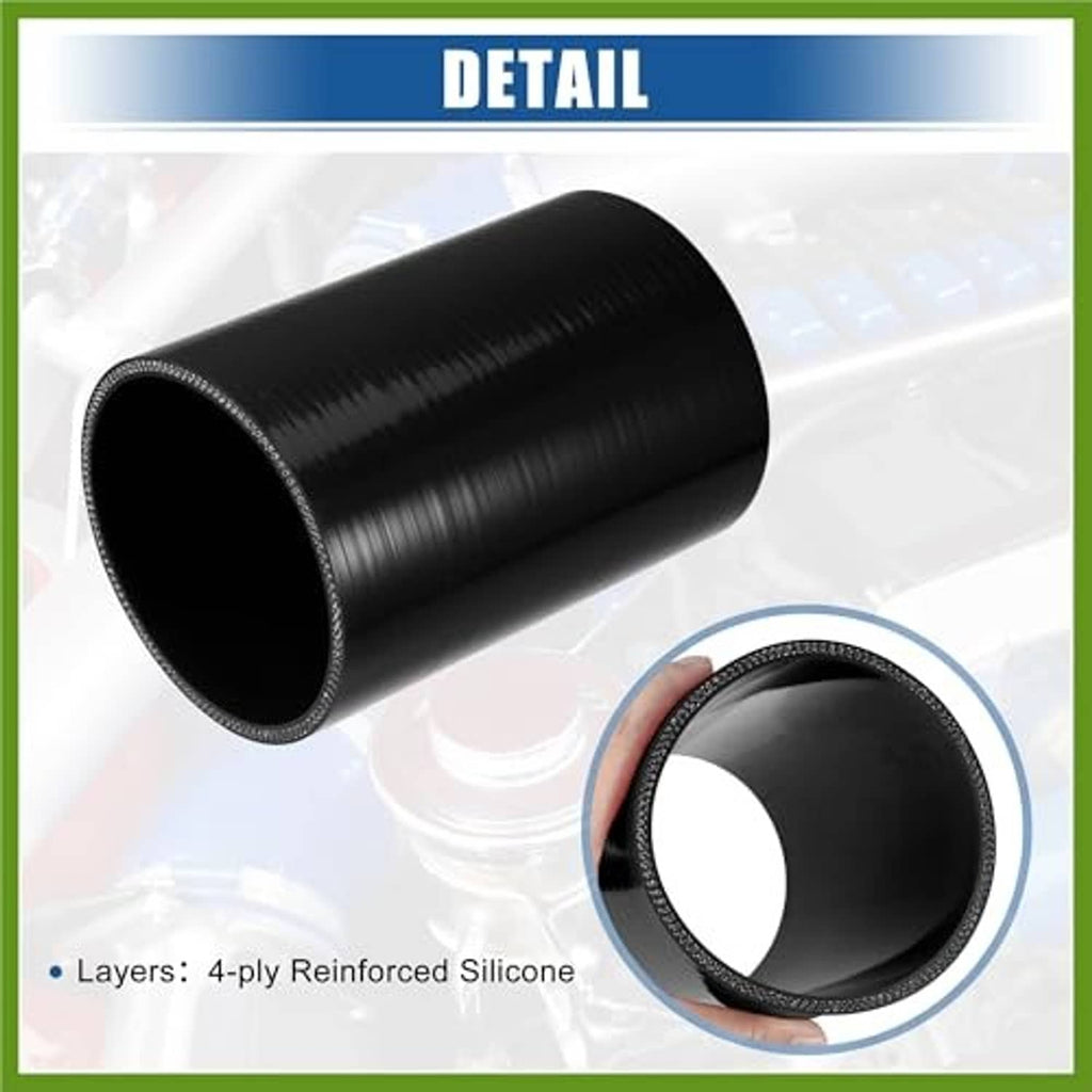 Black straight silicone hose coupler with braided reinforced edge, close-up end detail
