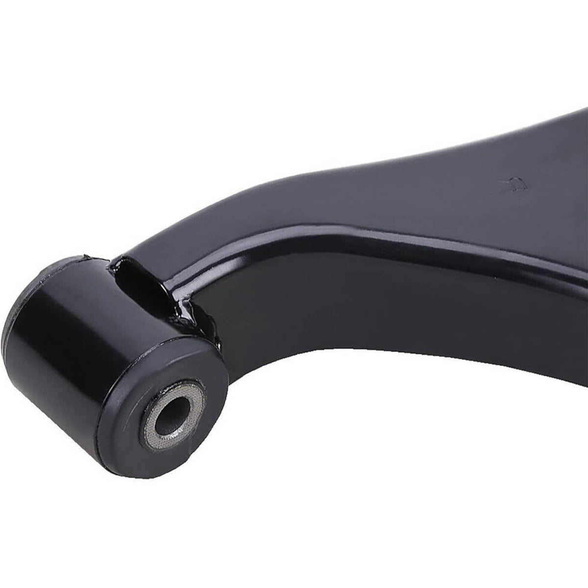 Front lower control arm end with rubber bushing and pivot stud, black finish