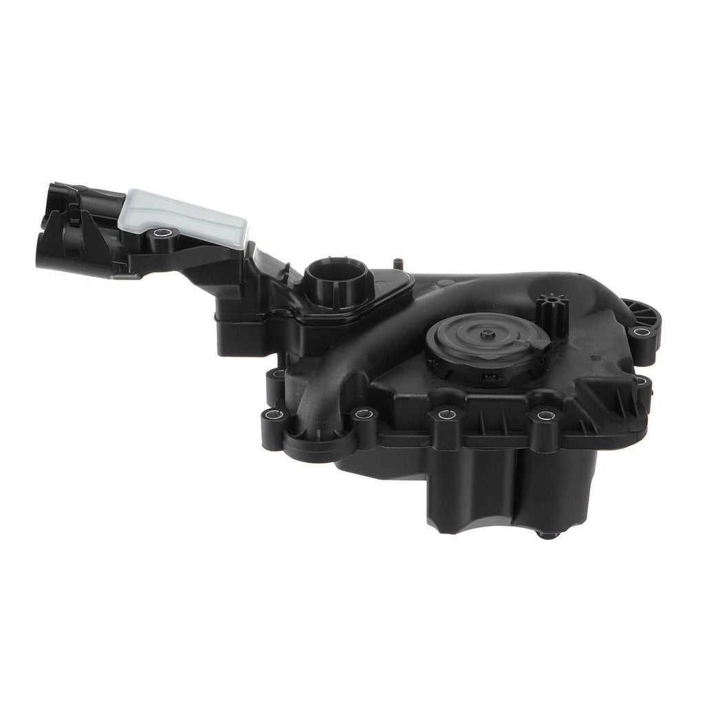 Black PCV oil separator valve with circular top cover and side port