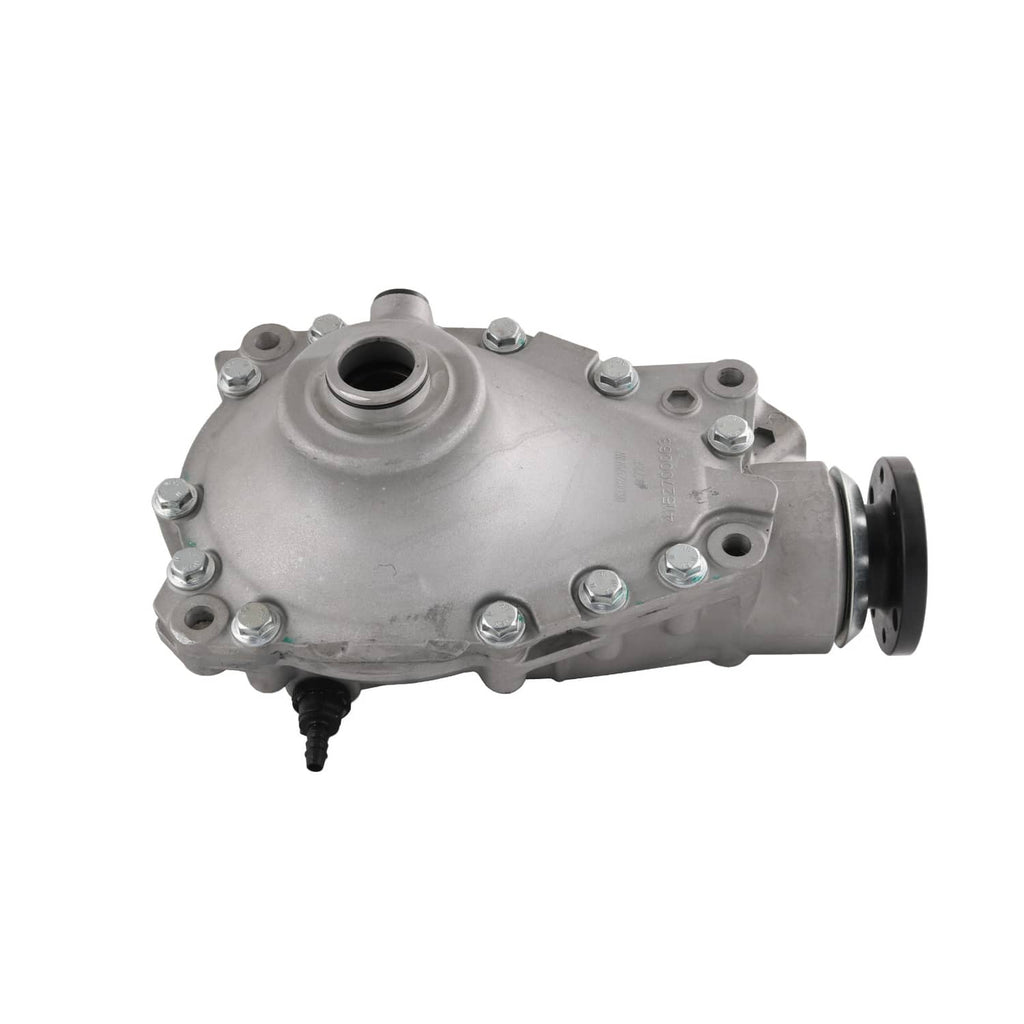 Front axle differential carrier with side flange outlet and bolt-ring mounting points