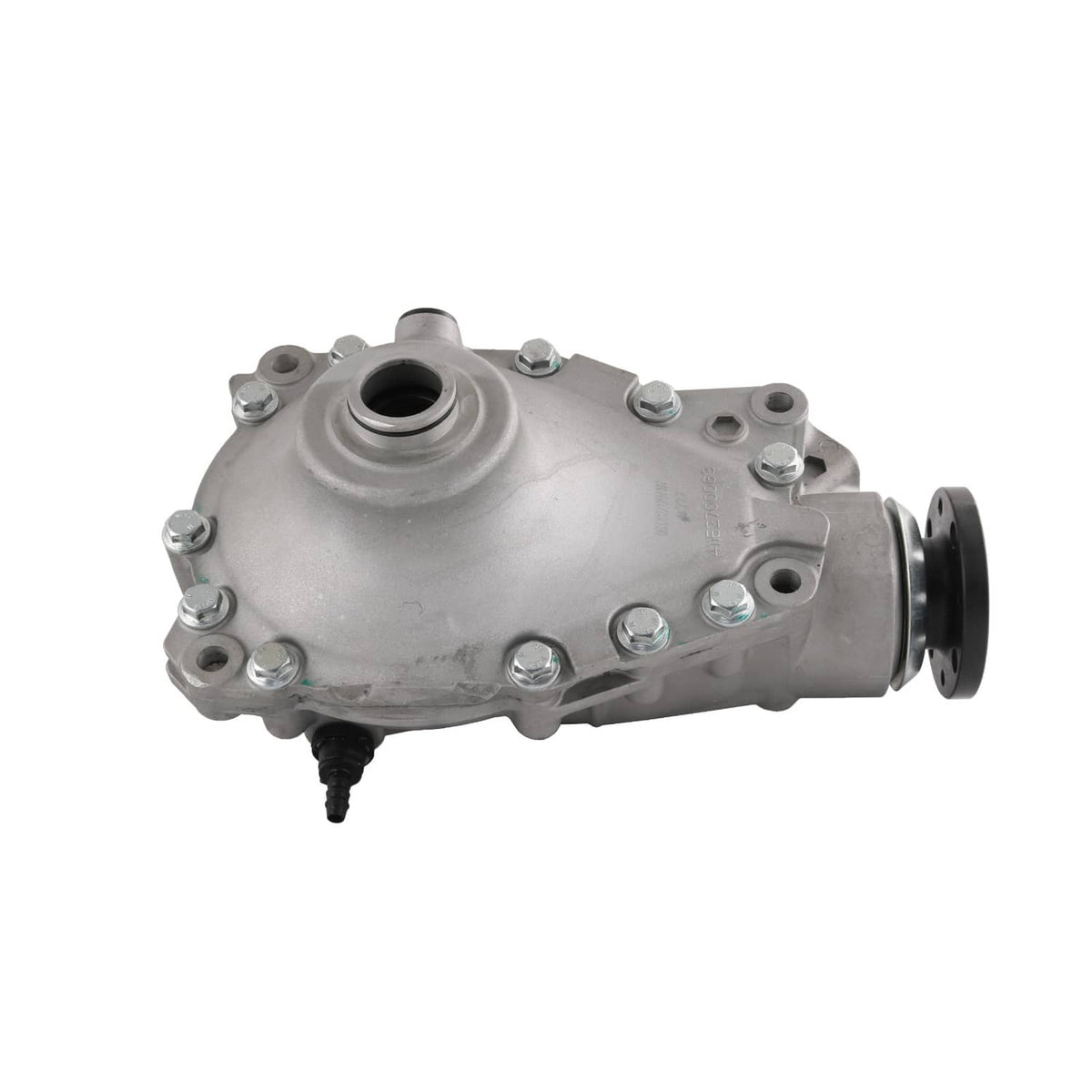 Front axle differential carrier with side flange outlet and bolt-ring mounting points