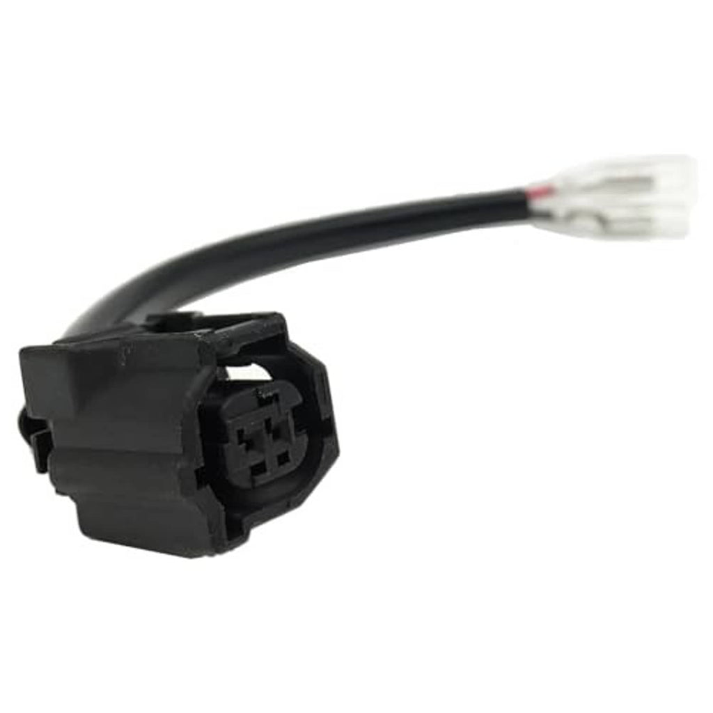 Motorcycle light wiring harness end with black connector housing and multi-pin socket
