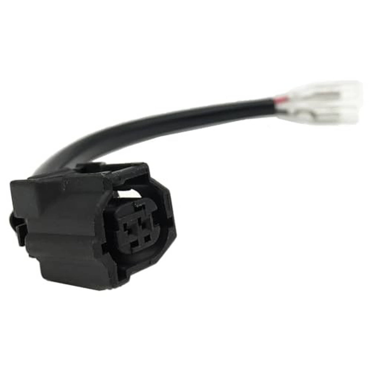 Motorcycle light wiring harness end with black connector housing and multi-pin socket