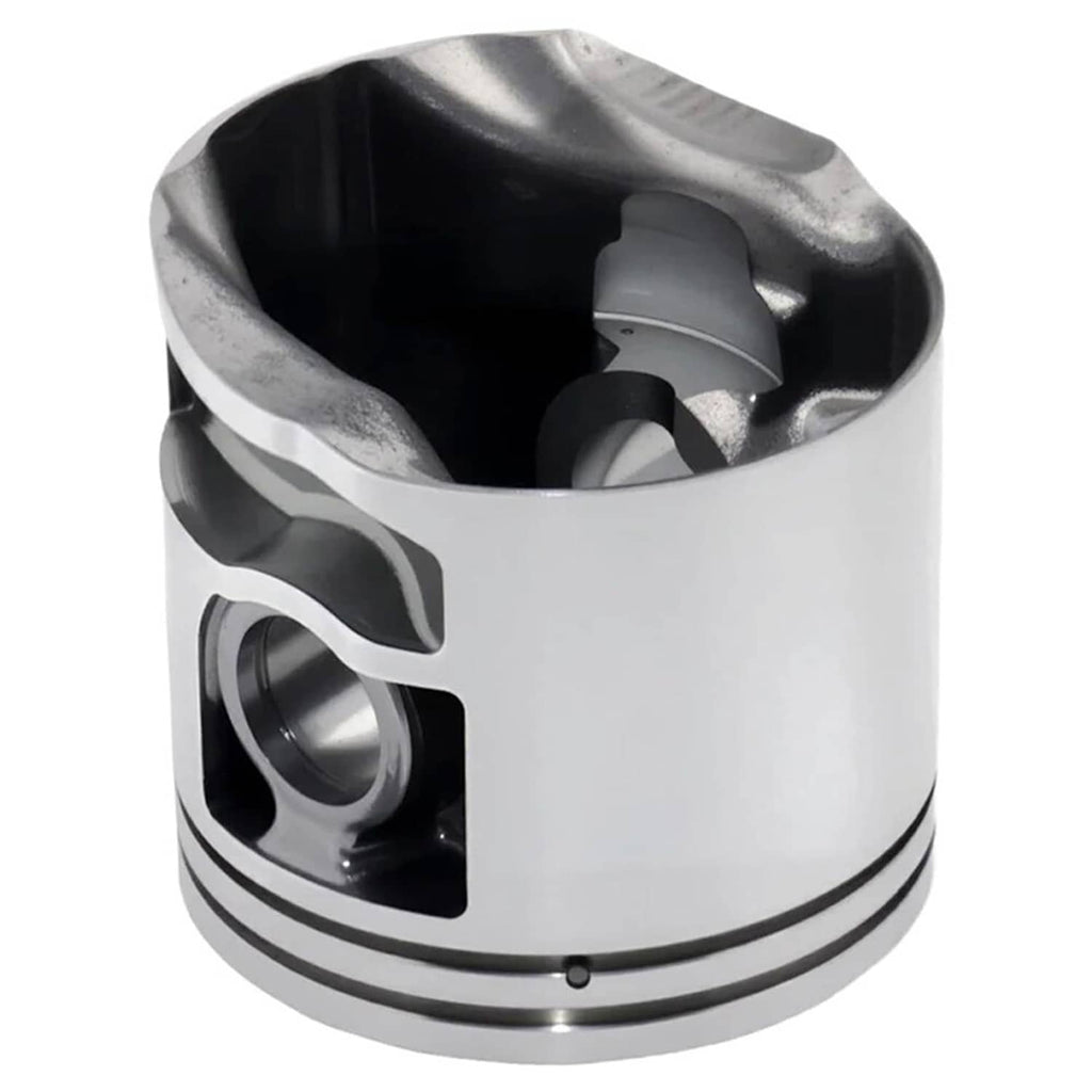 Silver piston with side ports and machined bore opening for cylinder kit.