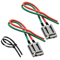 Two-piece wiring pigtail harness with red/green/black wires and gray connector plugs