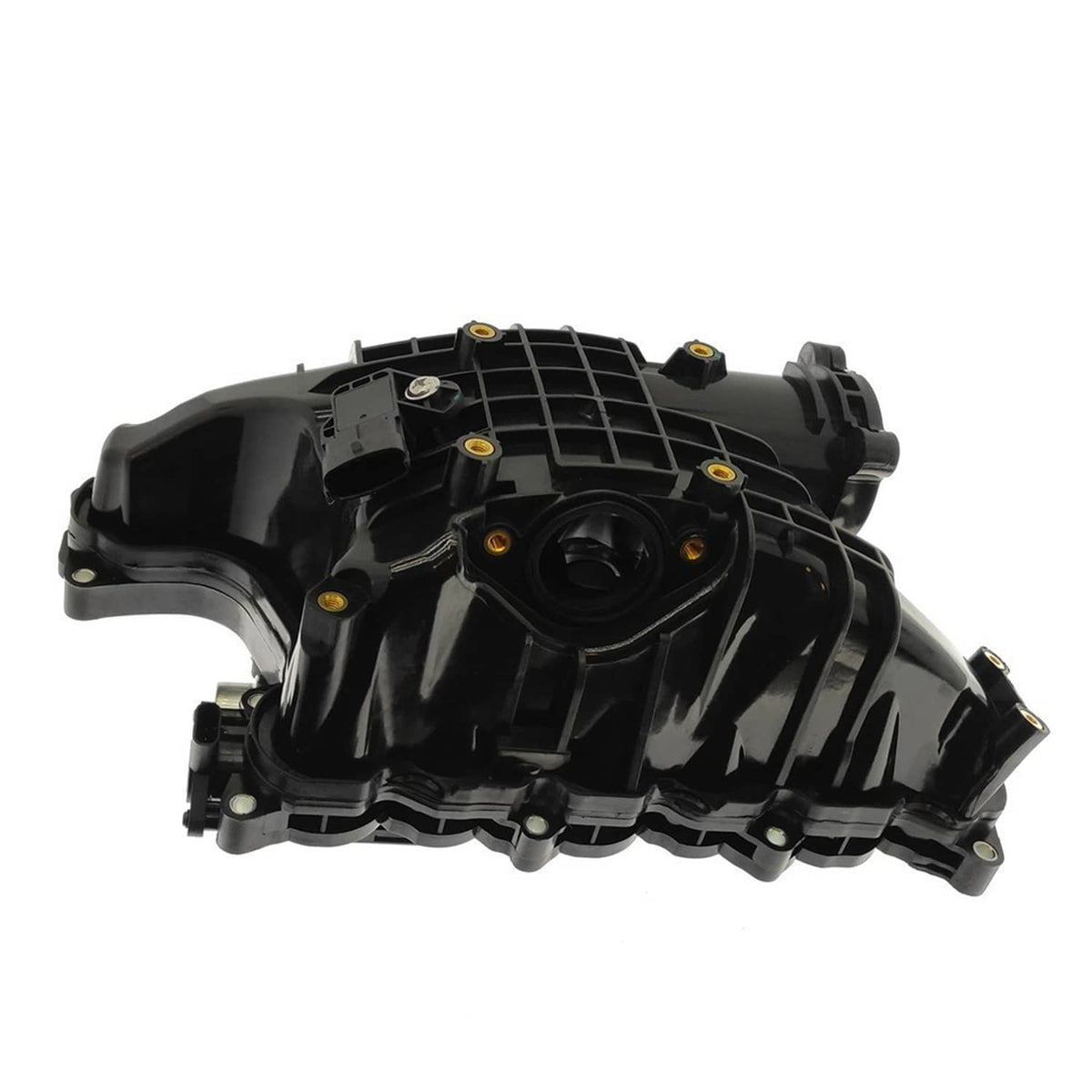 Black engine intake manifold with actuator housing, molded channels and ports