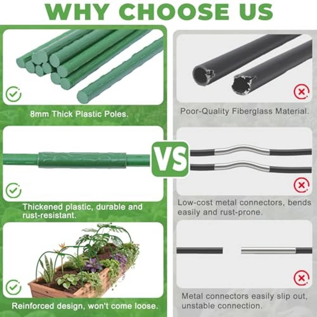 Garden shade cloth kit: green thick plastic poles with connector ends