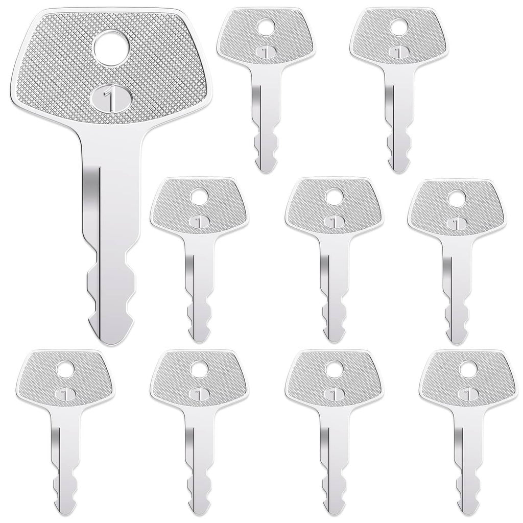 Set of 10 silver ignition keys with textured head and numbered emblem, metal teeth