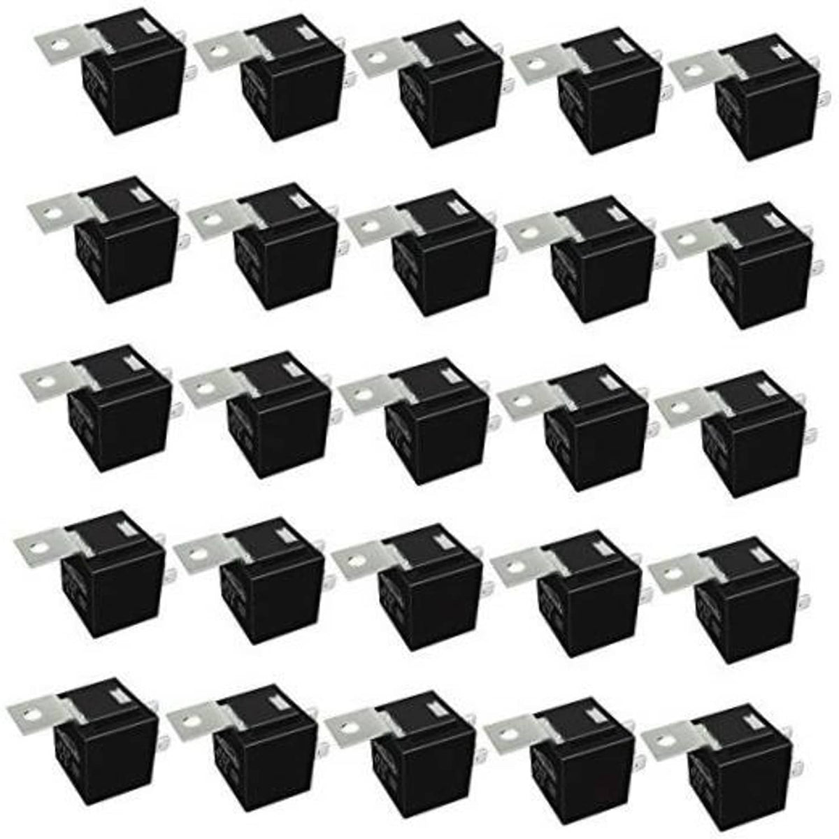 Automotive SPDT relays pack, black housings with silver mounting tabs (multiple units)