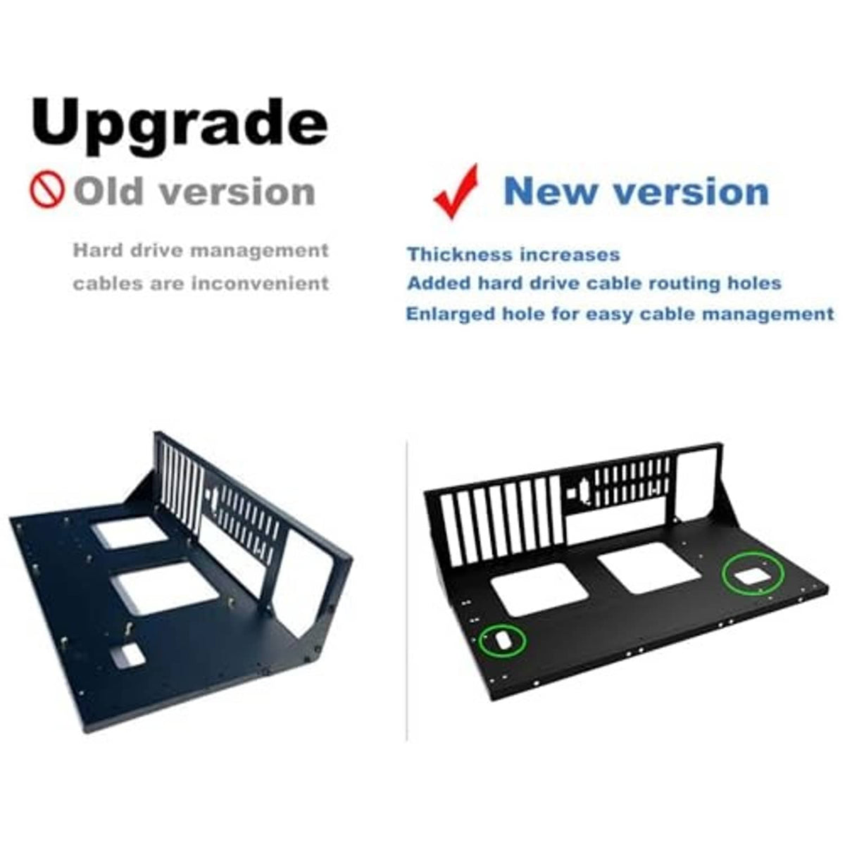 Open case base tray and side frame pieces with cable routing holes for DIY builds