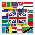 Set of assorted rectangular vinyl country flag stickers, multi-color collage design